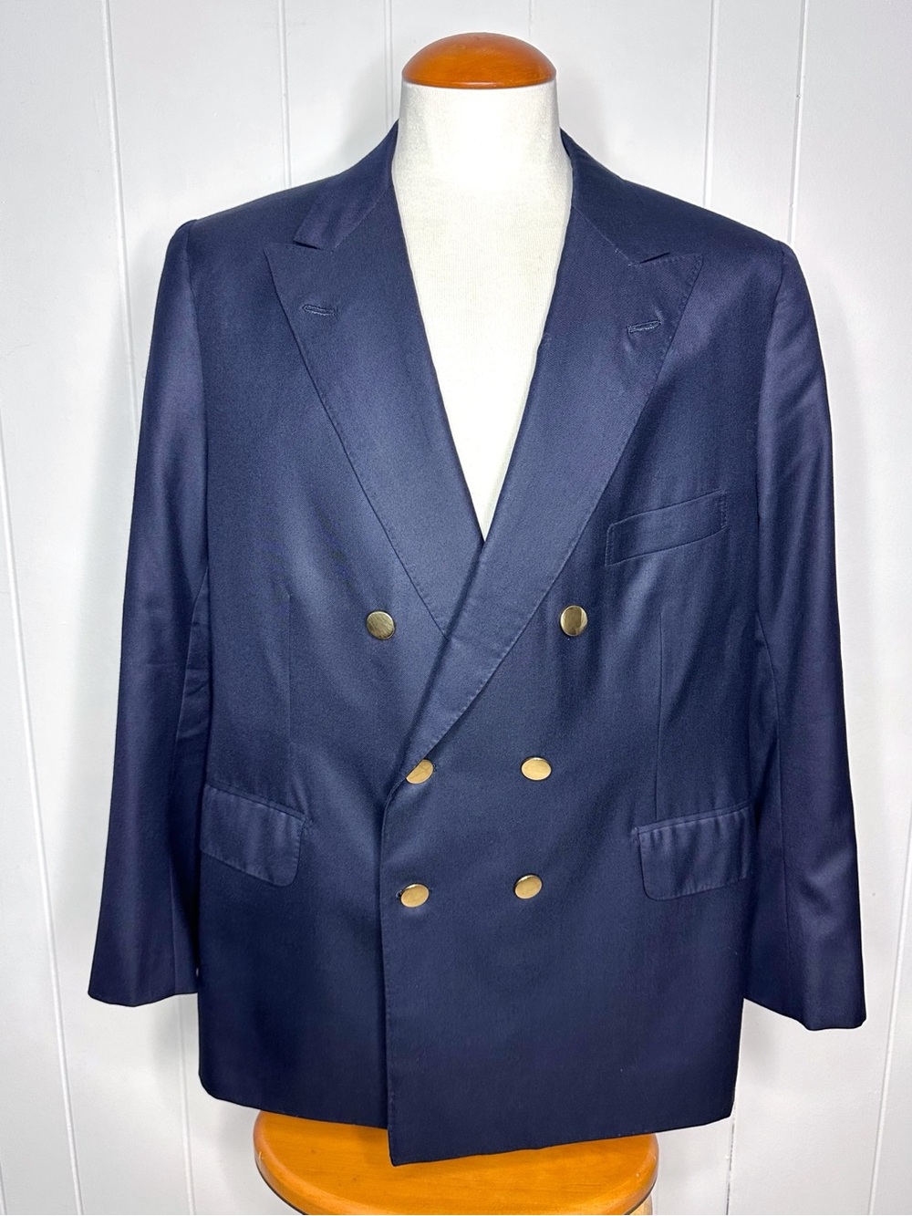 D. Major London Bespoke Navy Gold Button Double Breasted Blazer